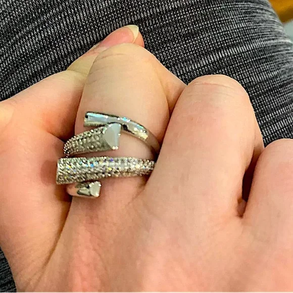 White Gold Micro Zircon Statement Ring - Picture 8 of 11